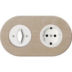 double frame - wooden beech - white BTA handle with white cover - white schuko single outlet