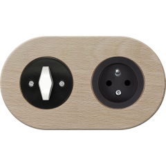 double frame - wooden beech - white BTA handle with black cover - black matt single outlet