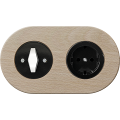double frame - wooden beech - white BTA handle with black cover - black matt schuko single outlet