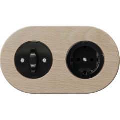 double frame - wooden beech - black BTA handle with black cover - black matt schuko single outlet