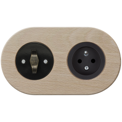 double frame - wooden beech - patinated BTA handle with black cover - black matt single outlet