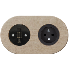 double frame - wooden beech - patinated OBZ handle with black cover - black matt single outlet