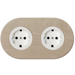 double frame - wooden beech - white schuko single outlets