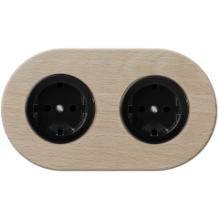 double frame - wooden beech - black matt schuko single outlets