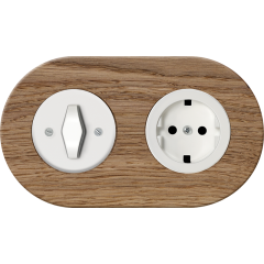 double frame - wooden light oak - white BTA handle with white cover - white schuko single outlet