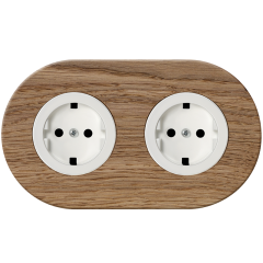 double frame - wooden light oak - white schuko single outlets