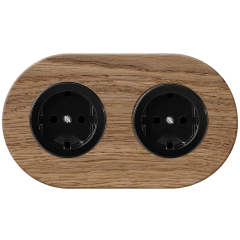 double frame - wooden light oak - black matt schuko single outlets