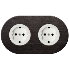 double frame - wooden dark stained oak - white schuko single outlets