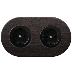 double frame - wooden dark stained oak - black schuko single outlets