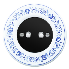 keramika, slovácký vzor - vypínač s černým krytem a černou dvojpáčkou